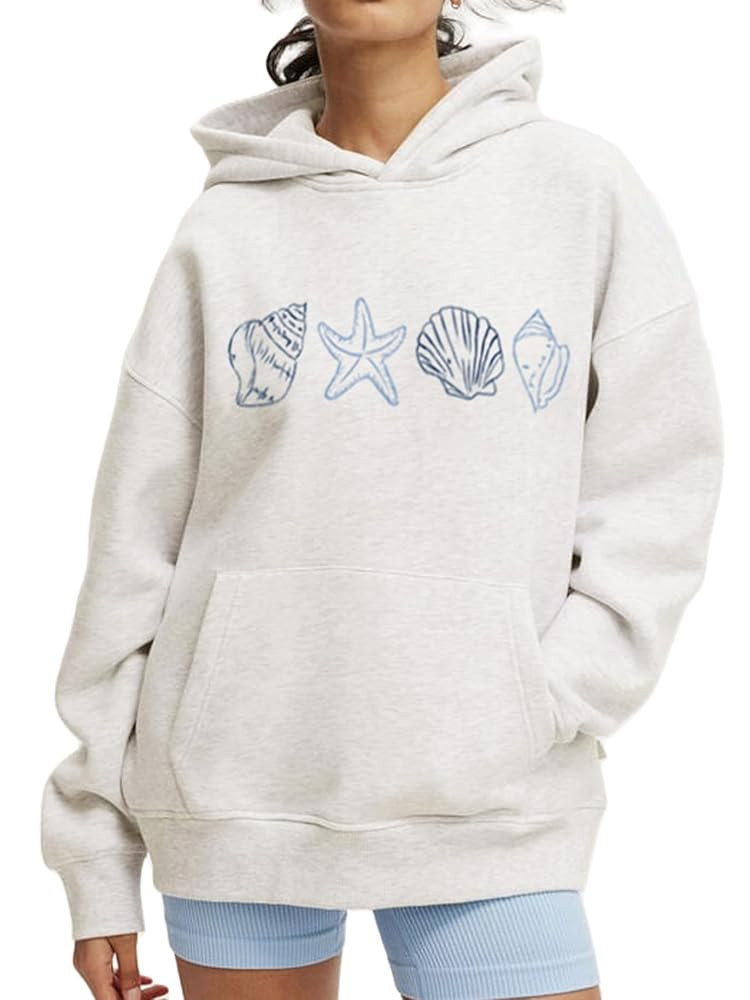 Cute Hoodies for Teen Girls Women Y2k Floral Graphic Oversized Sweatshirt Long Sleeve Aesthetic P... | Amazon (US)