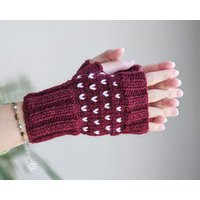 Handmade Knit Heart Fingerless Gloves Women, Winter Style Gift For Her | Etsy (US)