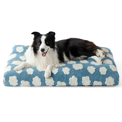 LE SURE Cute Large Dog Bed for Crate-Thick Shredded Chopped Foam Pet Bed Indoor with Removable Washable Cover, Modern Fuzzy Plush & Anti Slip Bottom, Blue | Amazon (US)