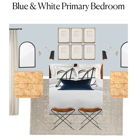 Classic bedroom design, interior design tips, blue and white decor, neutral home decor, timeless bedroom ideas, burl wood nightstands, light blue paint color, arched mirrors, knotted rug

#LTKFind #LTKstyletip #LTKhome