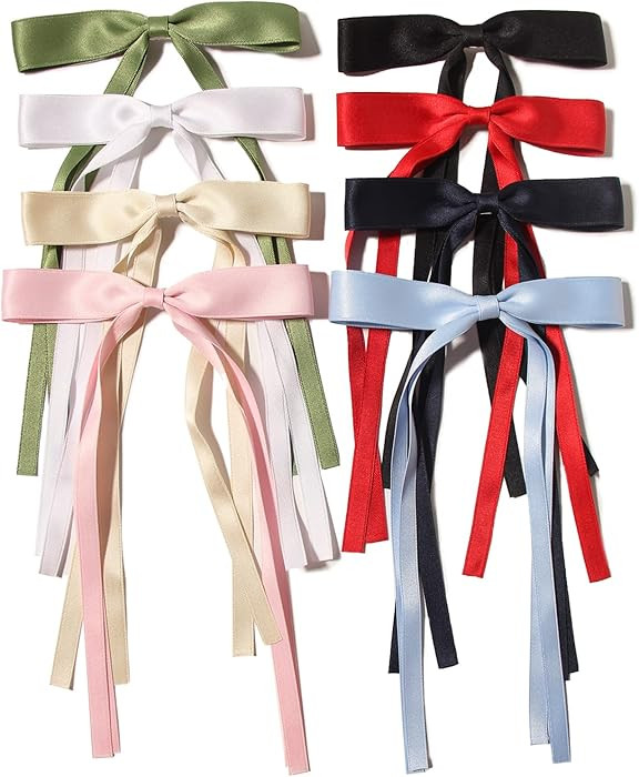 LFOUVRE Bow Hair Clips for Women, 8pcs Girls, Ribbon Bows with Long Tail, Bowknot Tassel Claw Cli... | Amazon (US)
