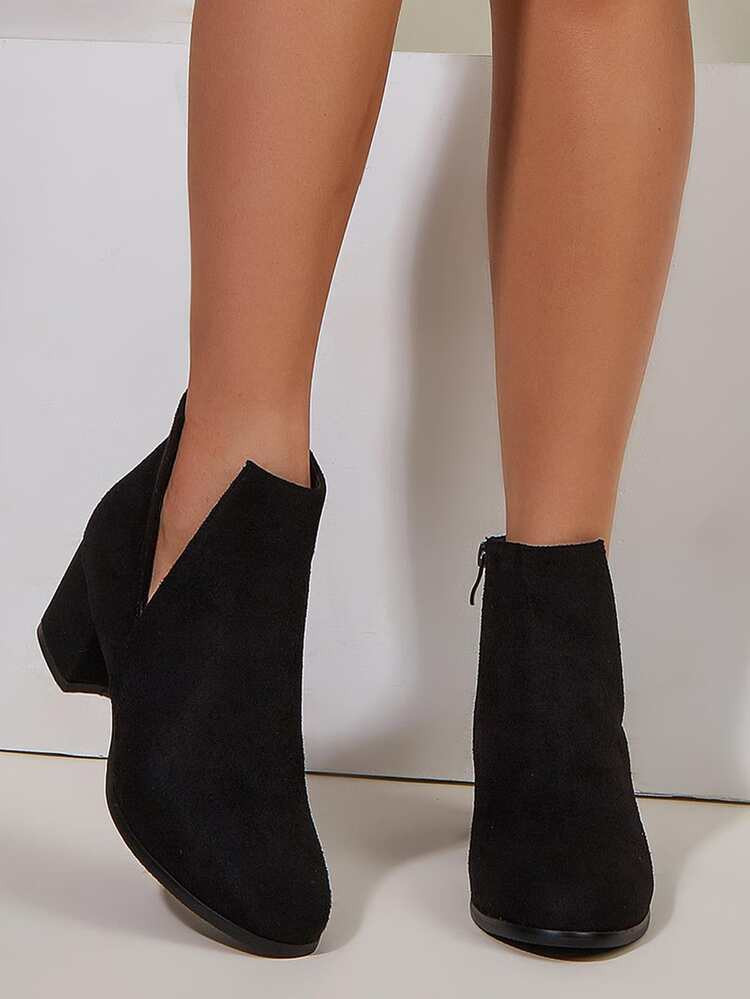 Faux Suede Side Zipper Booties | SHEIN