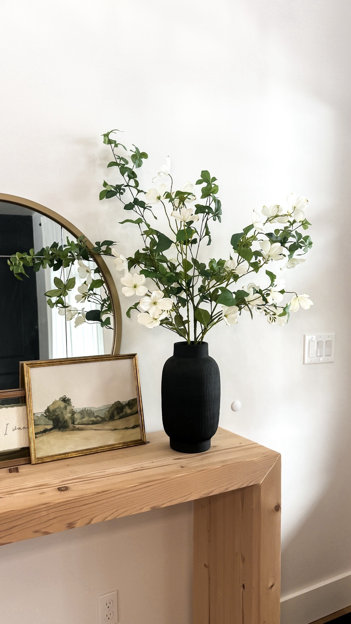 I love this combo of spring stems. It’s hard to tell in the photo but they are HUGE and gorgeous! I definitely could use a bigger vase for them. 
I used two of the flower stems and one of the leafy stem. 

#LTKHome