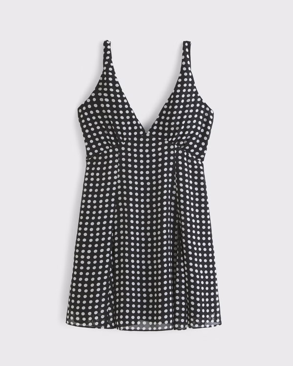 V-Neck Twist Godet Mini Dress | Abercrombie & Fitch (US)