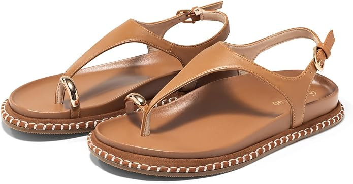 Coutgo Womens Toe Ring Flat Sandals Comfortable Flip Flops T Strap Footbed Sandals Ankle Strap Su... | Amazon (US)