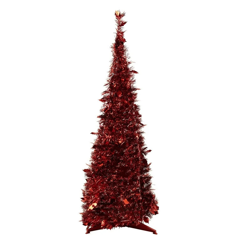 Northlight 4' Red Tinsel Pop-Up Artificial Christmas Tree, Unlit - Walmart.com | Walmart (US)
