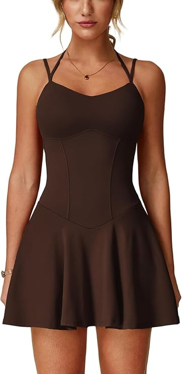 ABOCIW Womens Spaghetti Strap Tennis Dress with Built-in Shorts and Bra Golf Athletic Dress with ... | Amazon (US)