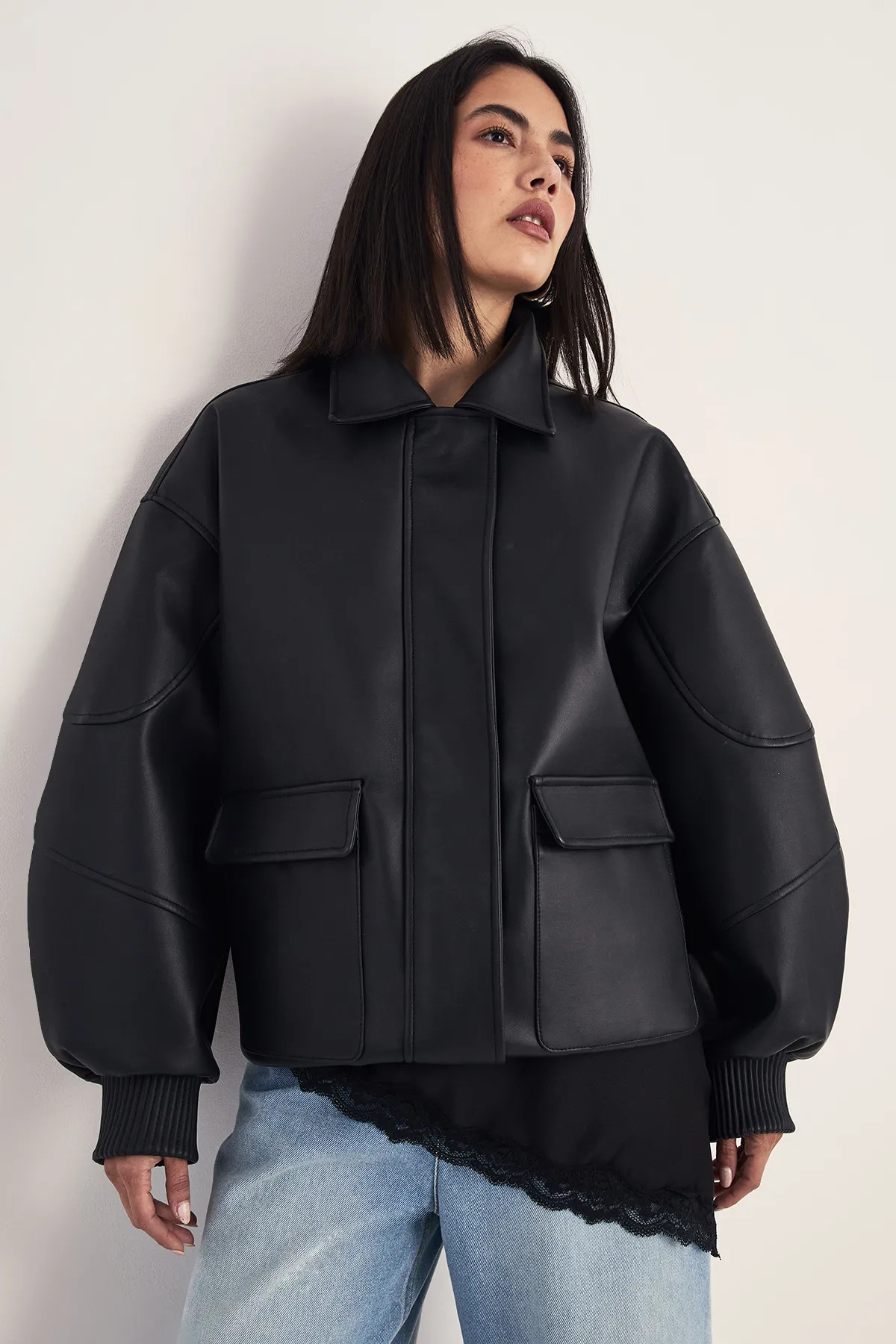 Oversized Longline Faux Leather Bomber Jacket | Nasty Gal US