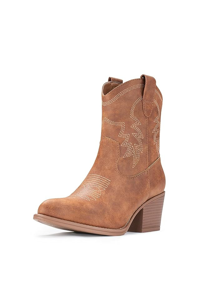 IXU Cowboy Boots for Women Ankle Cowgirl Booties Wide Mid Calf Pointed Toe Western Boots Short Ch... | Amazon (US)