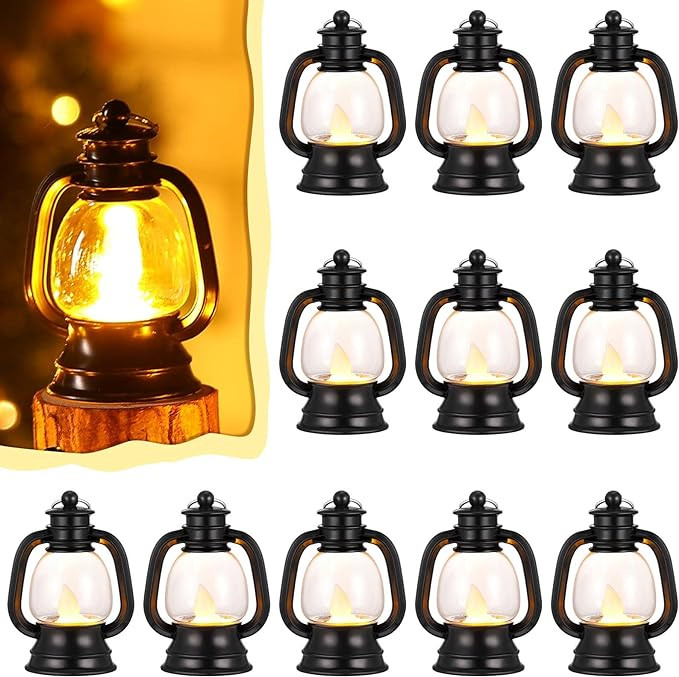 Ferraycle 12 Pcs Mini Lantern Decorative with LED Candle 4 Inch Small Hanging Lantern Ornaments C... | Amazon (US)