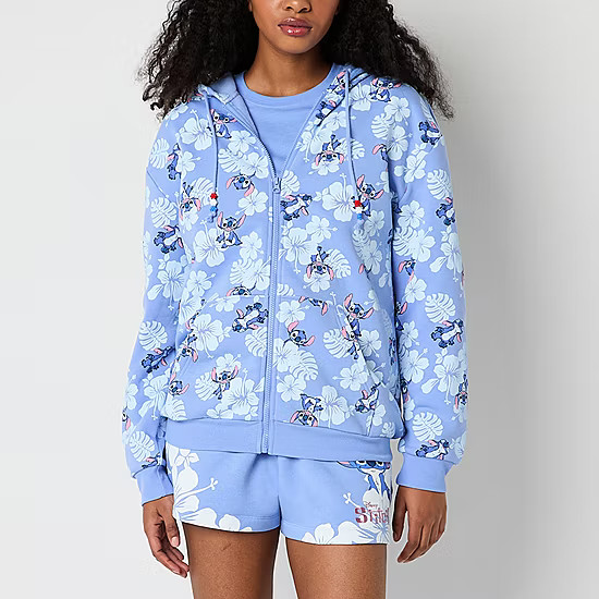 Juniors Womens Long Sleeve Lilo & Stitch Zipper Hoodie | JCPenney