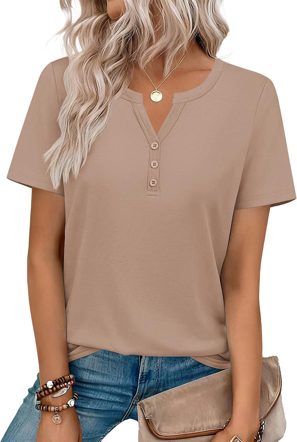 Zeagoo Womens Summer Tops V Neck Short Sleeve Shirts Dressy Casual Blouse | Amazon (US)
