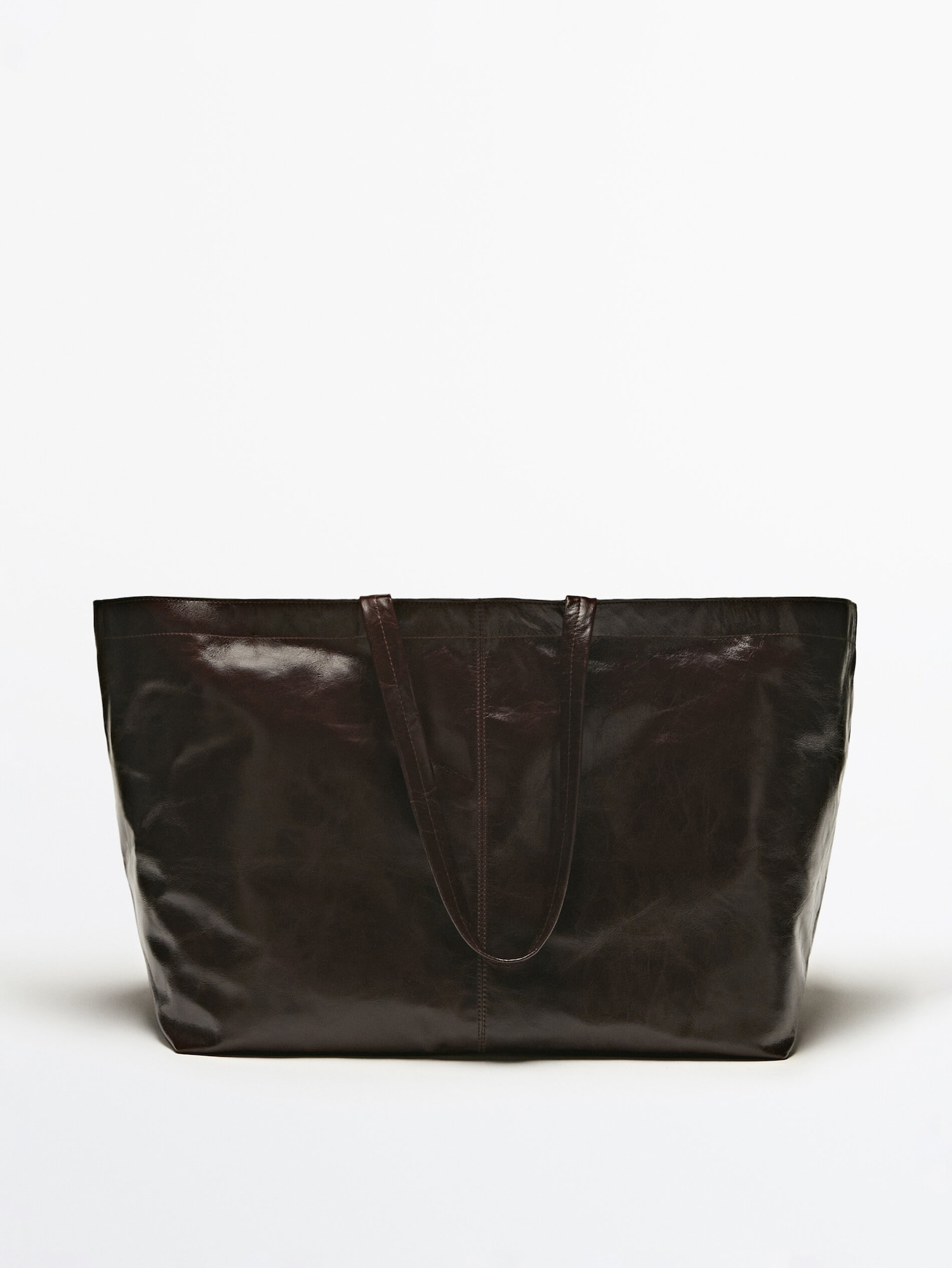 Maxi crackled leather tote bag | Massimo Dutti US