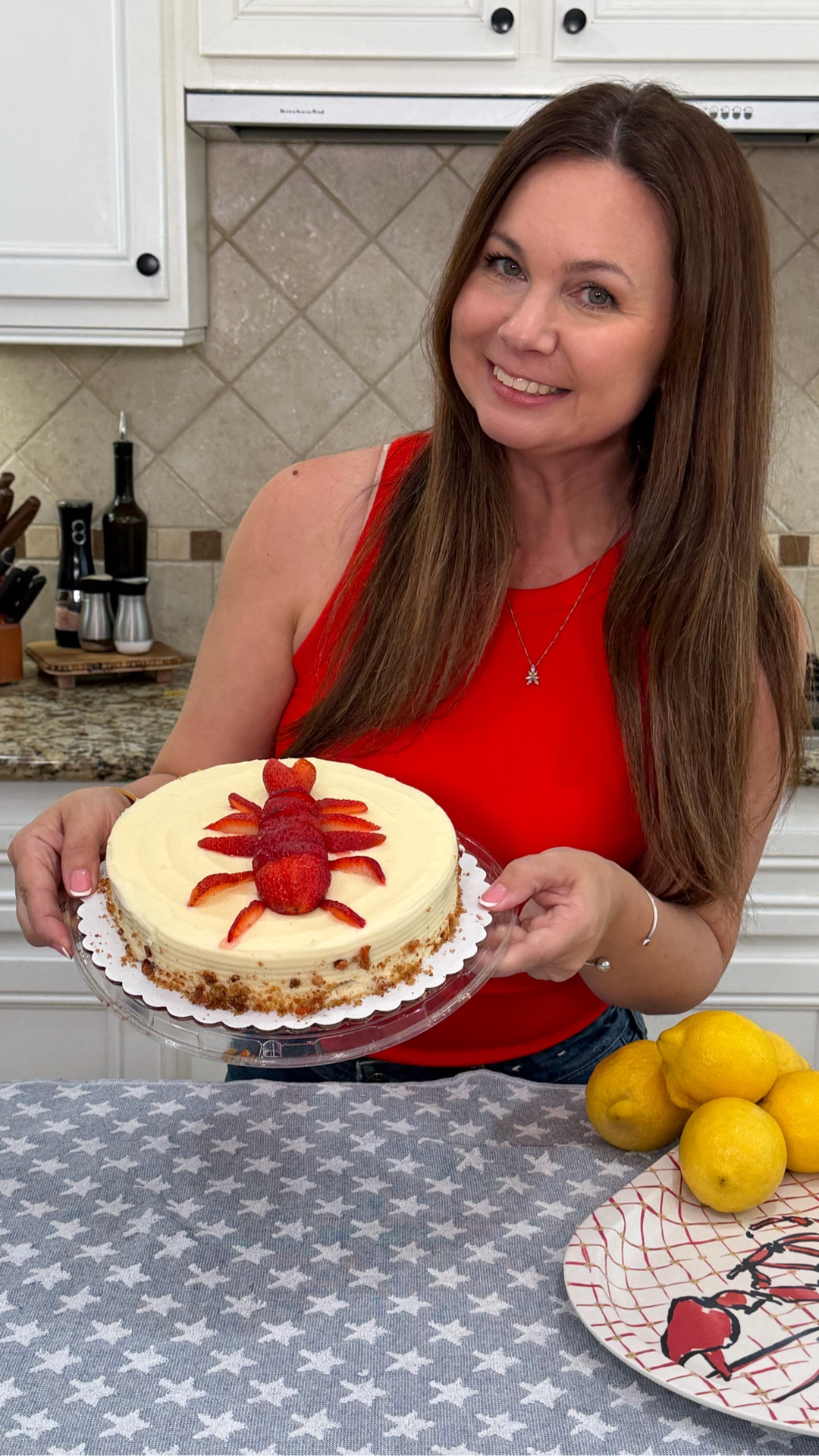Easy and impressive 4th of July cake!! How fun is this! I used a store bought cake too! So easy and perfect for hosting any summer dinner parties or pool parties! Lobster tray linked! 🦞