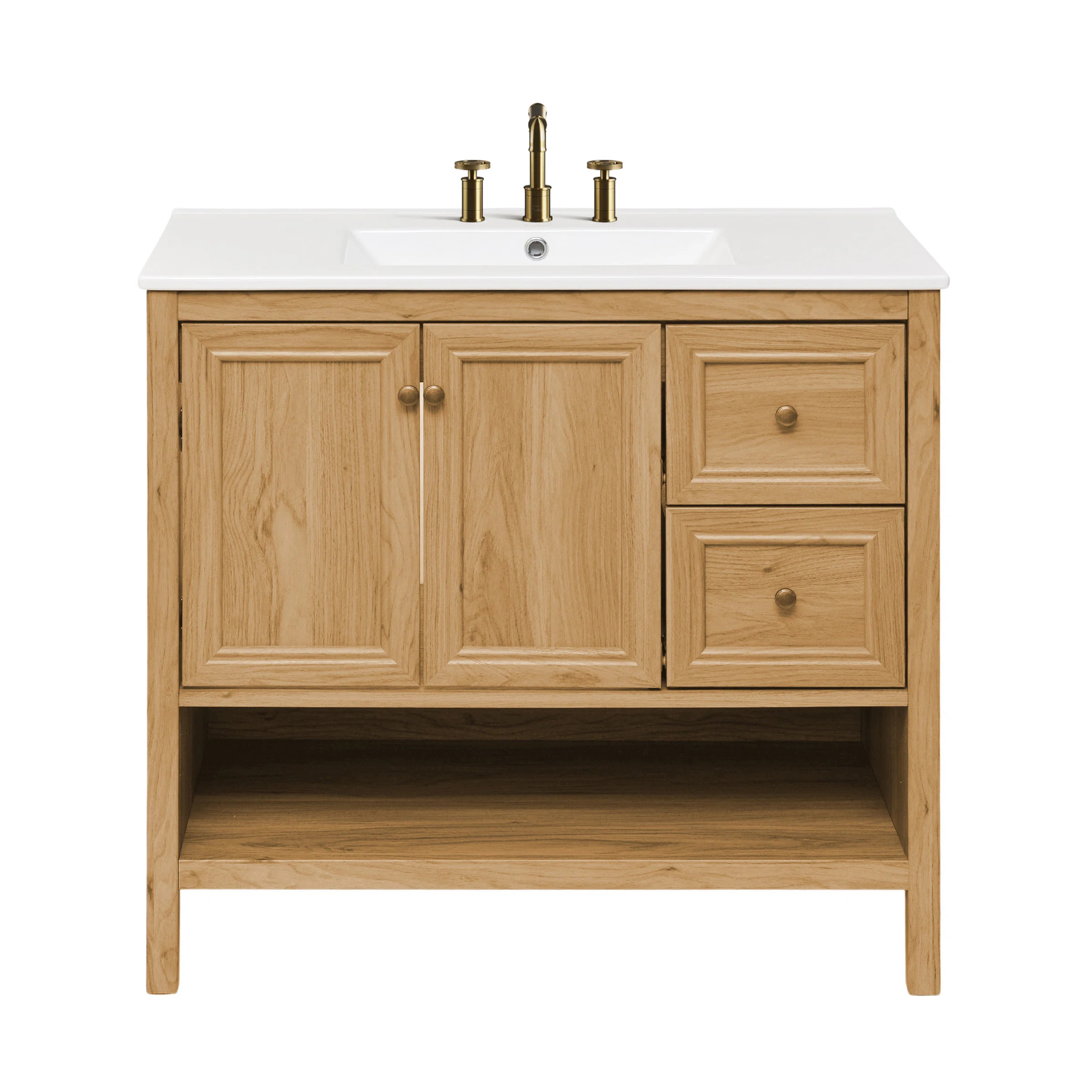 Château 36" Freestanding Bathroom Vanity Oak with 3-Hole Widespread Sink Top | Wayfair North America