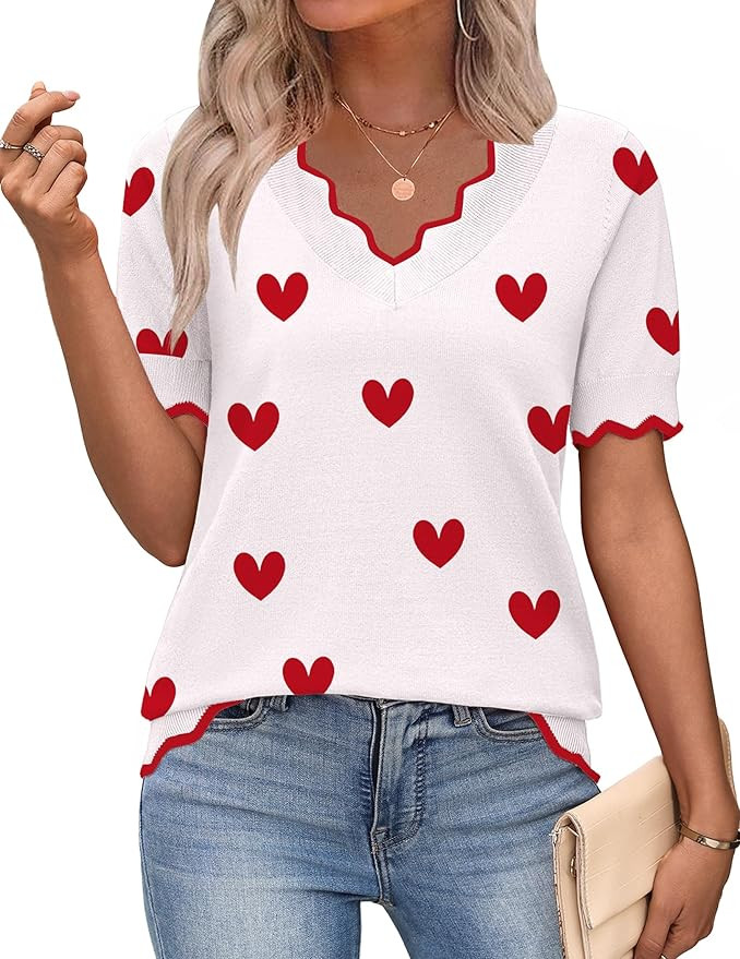 Zeagoo Women's Short Sleeve Sweater 2026 Spring Summer V Neck Lightweight Tops Dressy Blouses Bus... | Amazon (US)