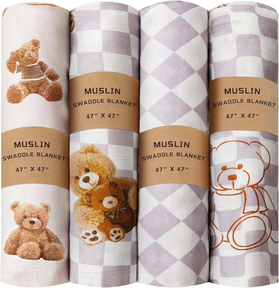 Muslin Swaddle Blankets Bear Gender Neutral 100% Cotton Baby Swaddles Wraps for Newborn Boys Girl... | Amazon (CA)