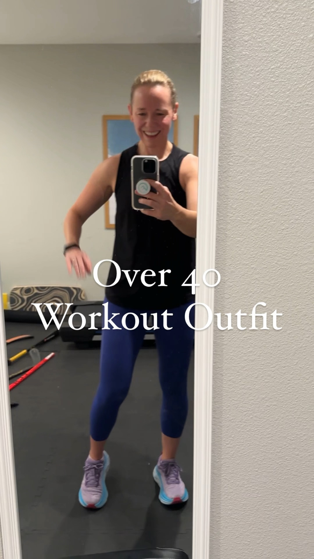 Lululemon Sculpt Tank is a little longer in back to cover your assets.
Lululemon Base Pace cropped tight - I like to size up in these so size 8 - they have a drawstring and pocket in back.  With my Hoka One Shoes - I have a wider foot and these fit great. 

#LTKover40 #LTKfitness