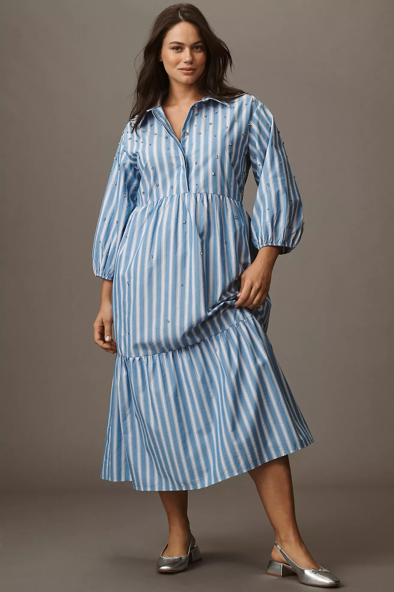 The Bettina Embellished Tiered Shirt Dress by Maeve | Anthropologie (US)