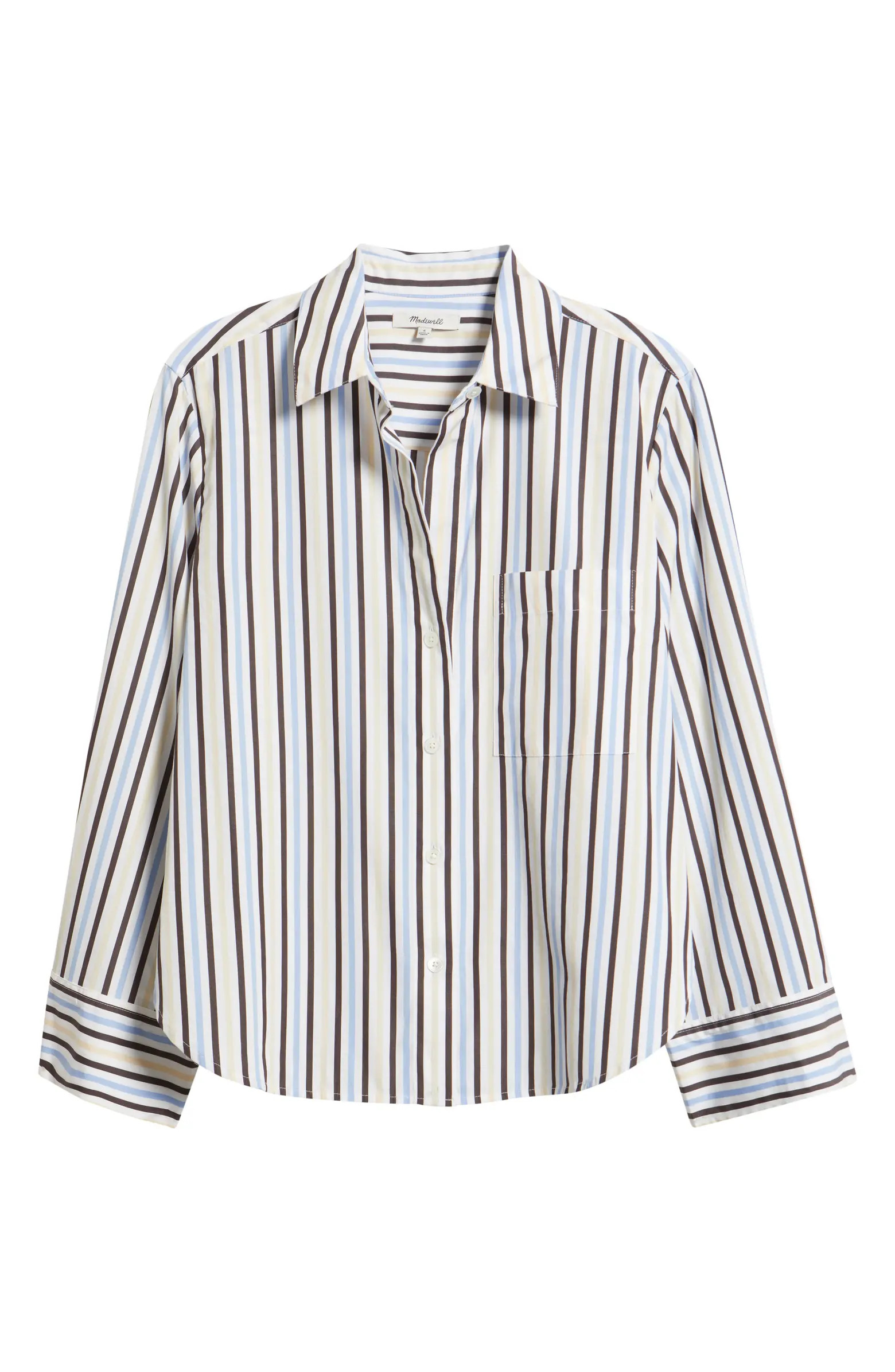 The Signature Y-Neck Cotton Poplin Button-Up Shirt | Nordstrom