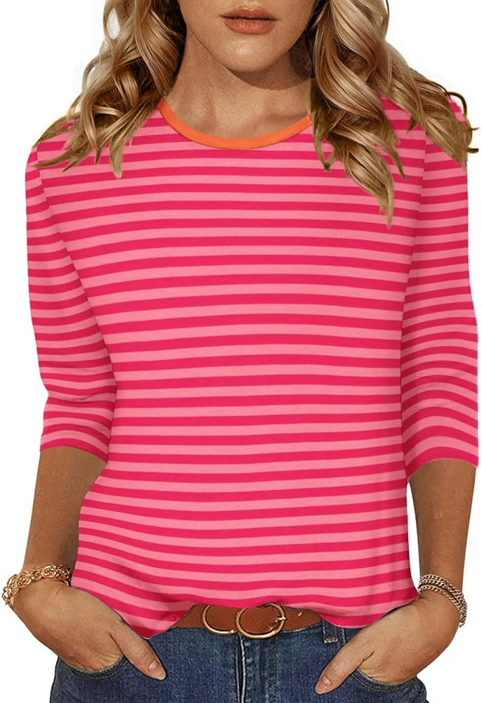 Zeagoo Women's Casual 3/4 Sleeve T-Shirts Round Neck Cute Tunic Tops Basic Tees Blouses Business ... | Amazon (US)