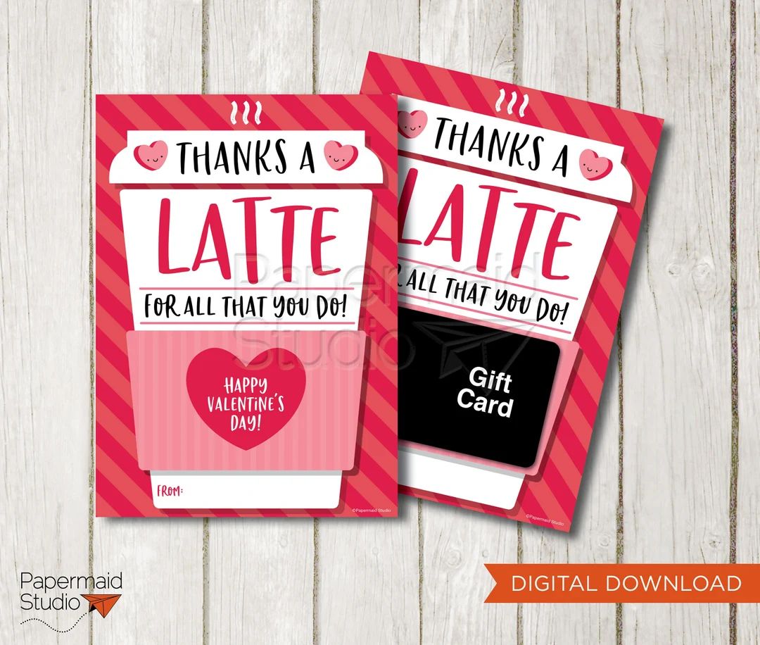 Valentine's Day Coffee Gift Card Holder Printable - Thanks a Latte Valentine - Coffee Valentines ... | Etsy (US)