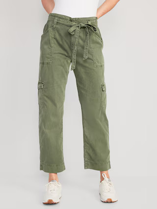 High-Waisted Tie-Belt Cargo Straight Workwear Ankle Pants for Women | Old Navy (US)