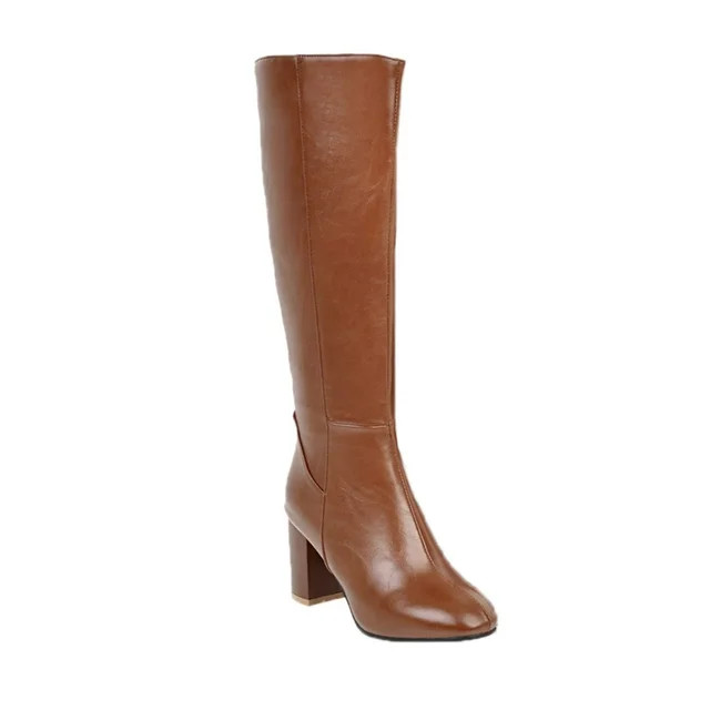 Jsaierl Knee High Boots for Women Gogo Boots 70s Boots,Leather Pointed Toe Chunky Knee High Platf... | Walmart (US)