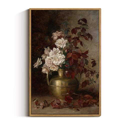 VIYYIEA Floral Large Framed Wall Art, Rose Bouquet Flower Vintage Art Decor Room Aesthetic, 16X24 Inch Canvas Print Artwork, Farmhouse Still Life Painting Wall Decor for Bedroom Bathroom Office | Amazon (US)