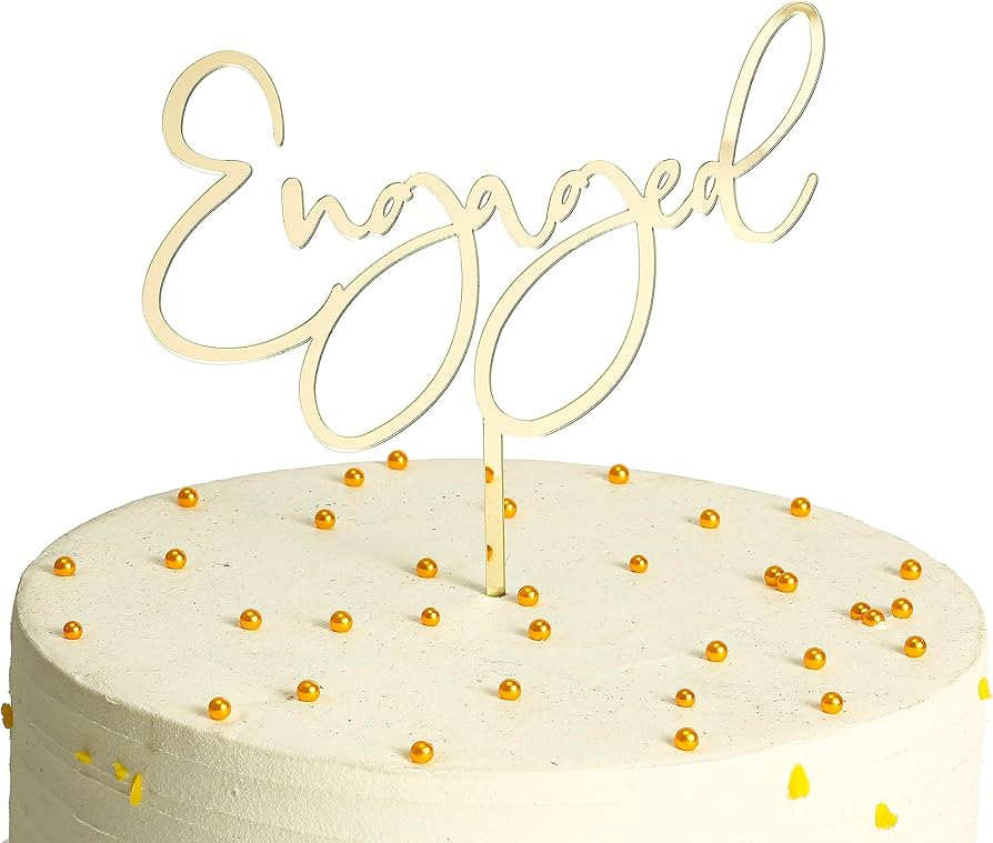 Engaged Cake Topper， Wedding Cake Topper, Bridal Shower, Mirrored Gold Acrylic, Dessert Decor... | Amazon (US)