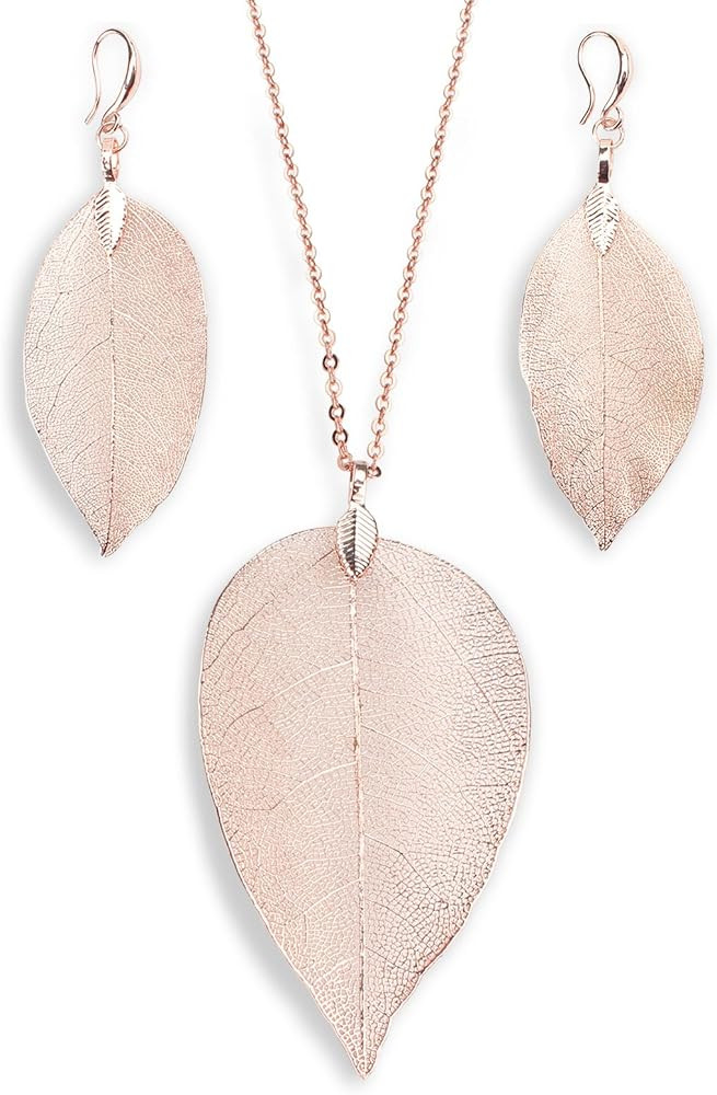 Filigree Long Leaf Pendant Dangle Necklace and Earring Jewelry Set | Amazon (US)