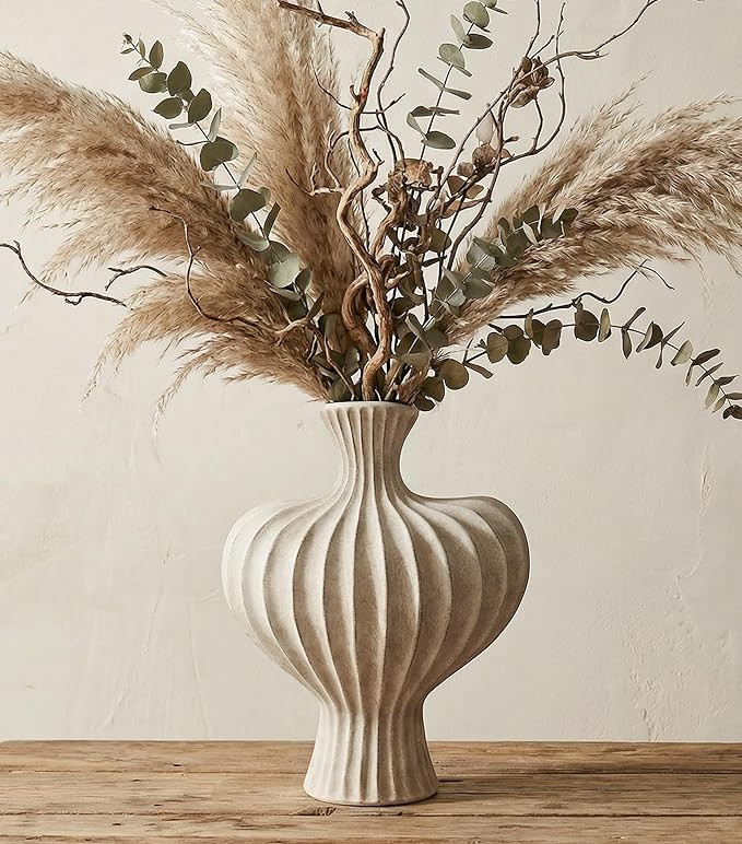 Amazon.com: Ceramic Flower Vase Home Decor,11" Rustic Vintage Clay Beige Heart Terracotta Vases F... | Amazon (US)