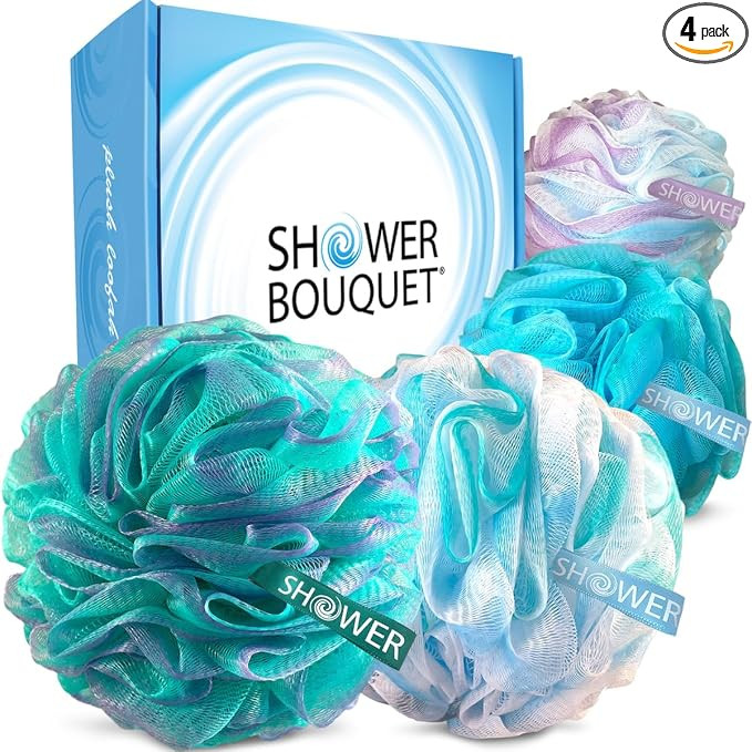 SHOWER BOUQUET Loofah-Bath-Sponge XL Swirl-Mix-Color 4-Pack // Extra-Large 75g Mesh Luffa Loofa L... | Amazon (US)