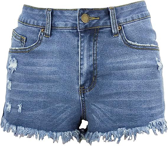 Ripped Casual Jean Shorts for Women Frayed Cut Off Hot Short Jeans with Hole Mid Waist Destroyed ... | Amazon (US)