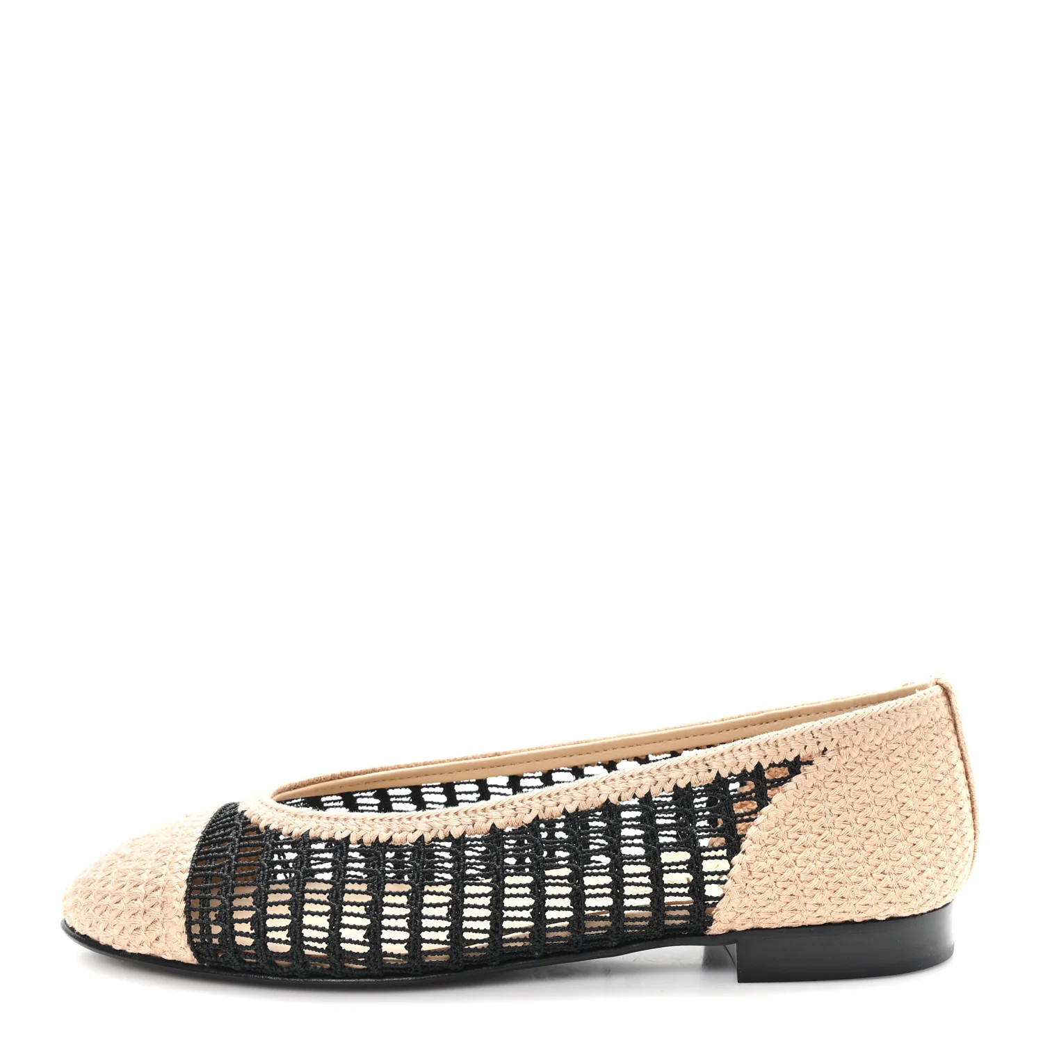 Raffia Cap Toe Ballerina Flats 37.5 Black Beige | FASHIONPHILE (US)