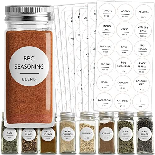 Talented Kitchen 144 Spice Jar Labels Preprinted. 144 Minimalist Black Text on Round White Label. Fi | Amazon (US)