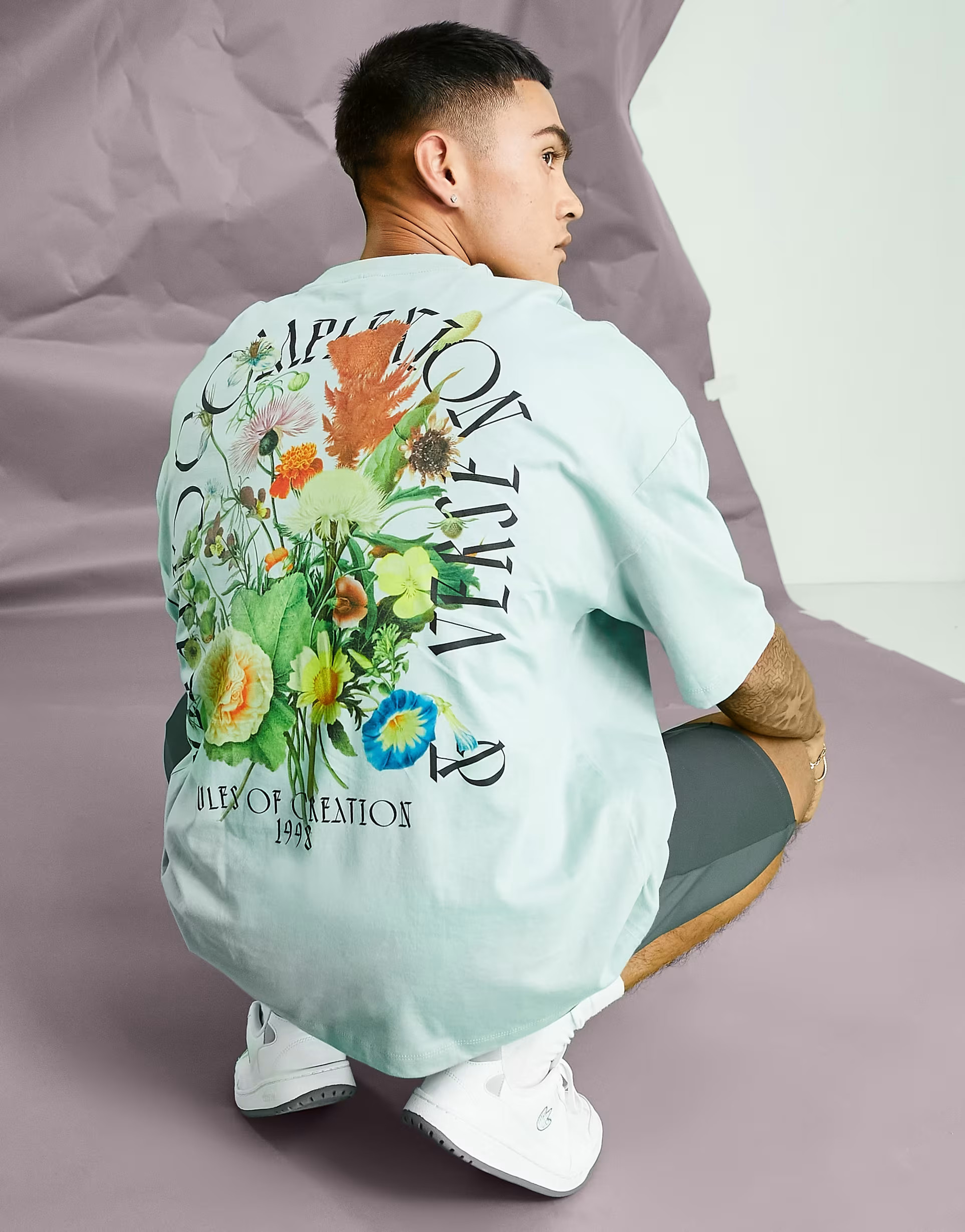 ASOS DESIGN oversized t-shirt in green with floral back print | ASOS (Global)