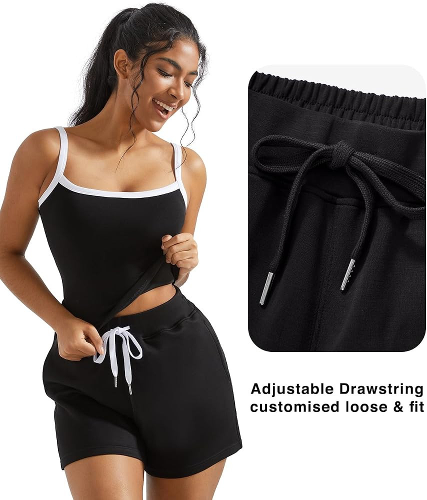 OMKAGI Women 2 Piece Outfits Sleeveless Tank Top Sweat Shorts Set with Pockets Vacation Sets | Amazon (US)