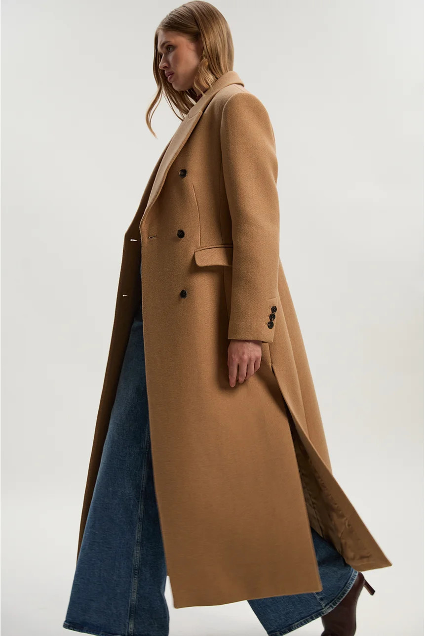 Wool Double Breasted Belted Tailored Maxi Coat | Karen Millen UK + IE + DE + NL