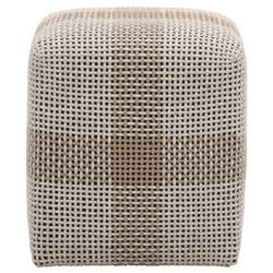 Hydra Coastal Beach Taupe Woven Rope Teak Wood Square Outdoor Ottoman | Kathy Kuo Home