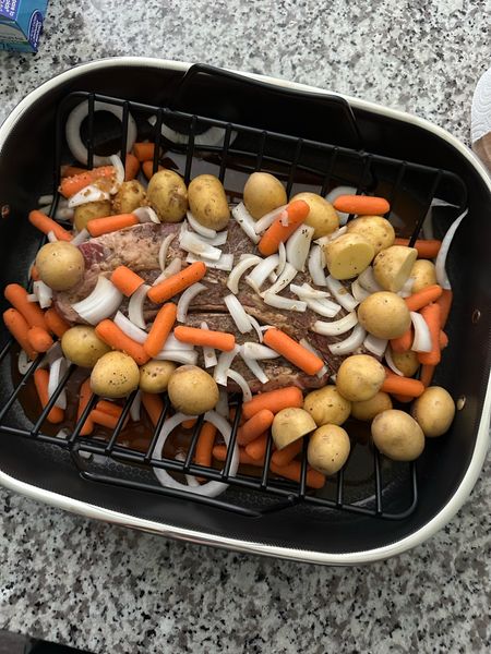 @hexclad roasting pan, I love the rack and how heavy duty this pan is. Had not made a roast in a pan for years it came out perfect #roastingpan #hexclad #cooking #cookware #bakeware #roastpan #potroast #turkeypan 

#LTKHome #LTKStyleTip #LTKGiftGuide