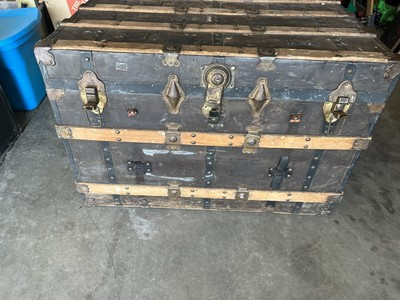 Antique Black Steamer Trunk | eBay US