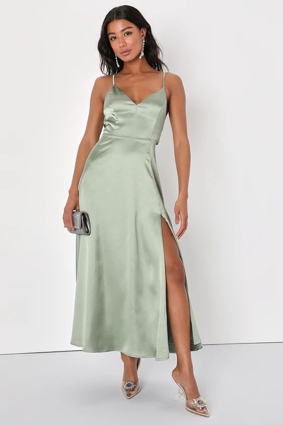 Always Audacious Sage Green Satin Tie-Back Midi Dress | Lulus (US)