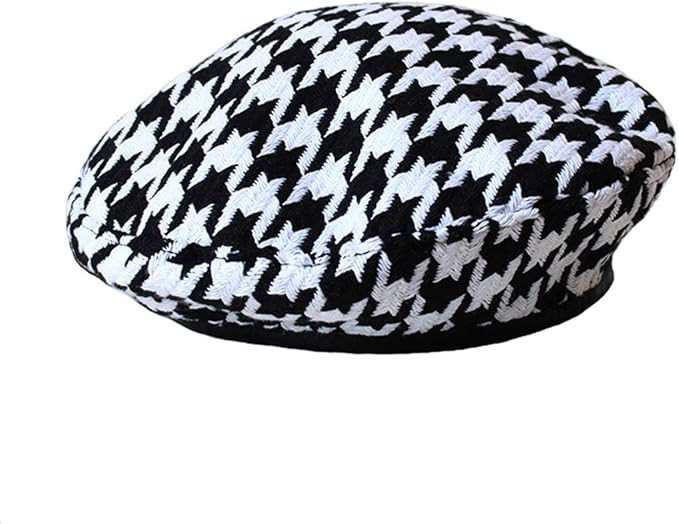 XueXian Women's Houndstooth Cotton Blend Flat Beret Cap | Amazon (US)