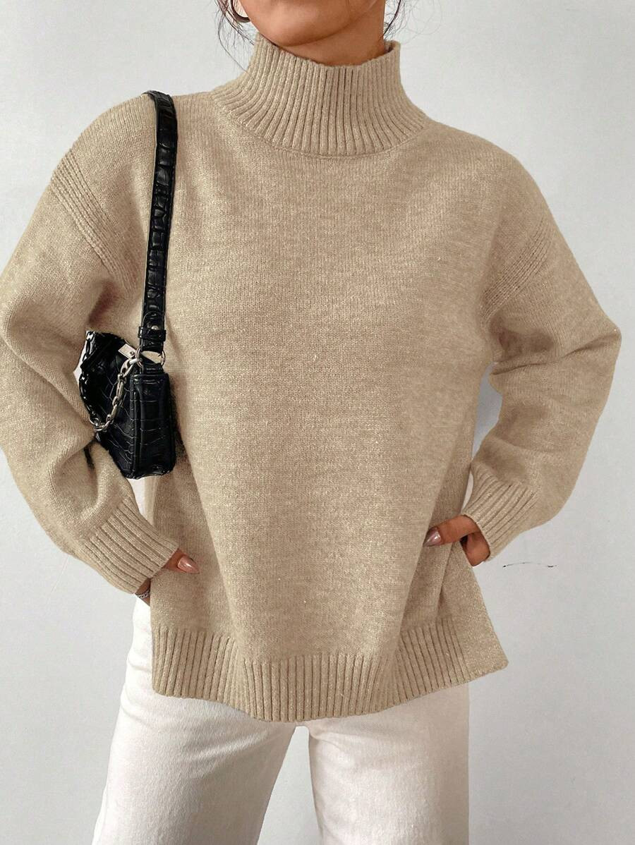 Chiquease Women Solid Color Turtle Neck Long Sleeve Minimalist Knit Sweater, Casual Daily Wear Kn... | SHEIN