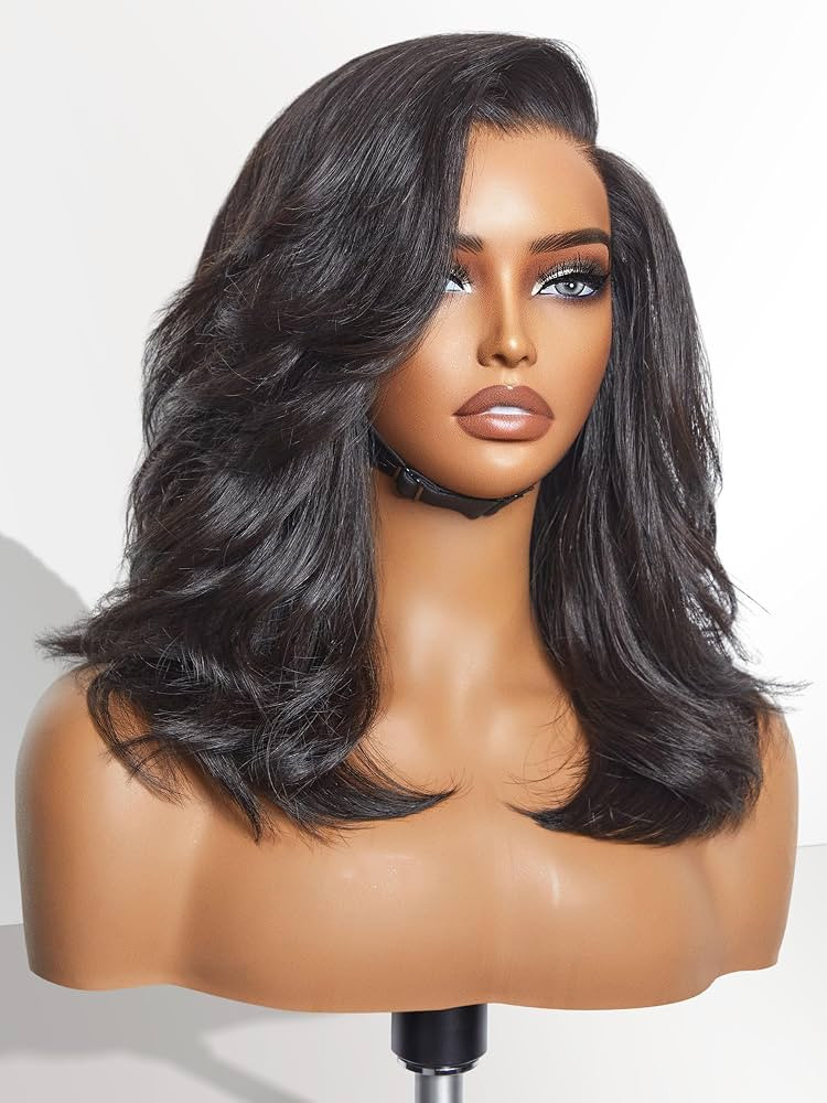 LUVME HAIR Layered Haircut Wavy Human Hair Bob Wig Pre Cut Glueless HD Lace Clousre Wig Side Part... | Amazon (US)