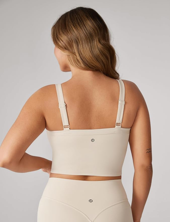 Hugcurve Adjustable Longline Sports Bra Square Neck Workout Tank Crop Tops for Women with Built i... | Amazon (US)