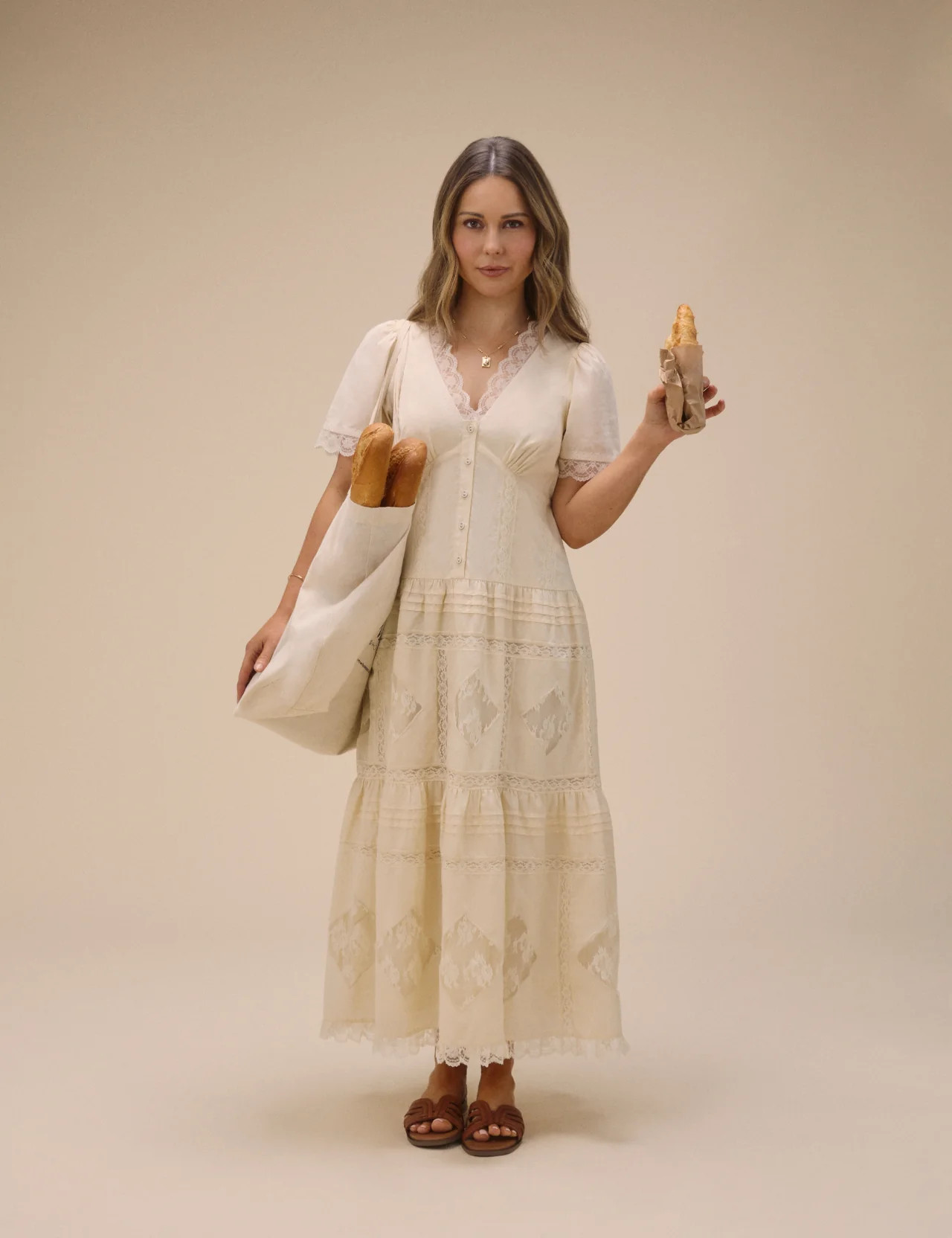 Cream Lace Trim Jasmine Midi Dress | Nobody's Child