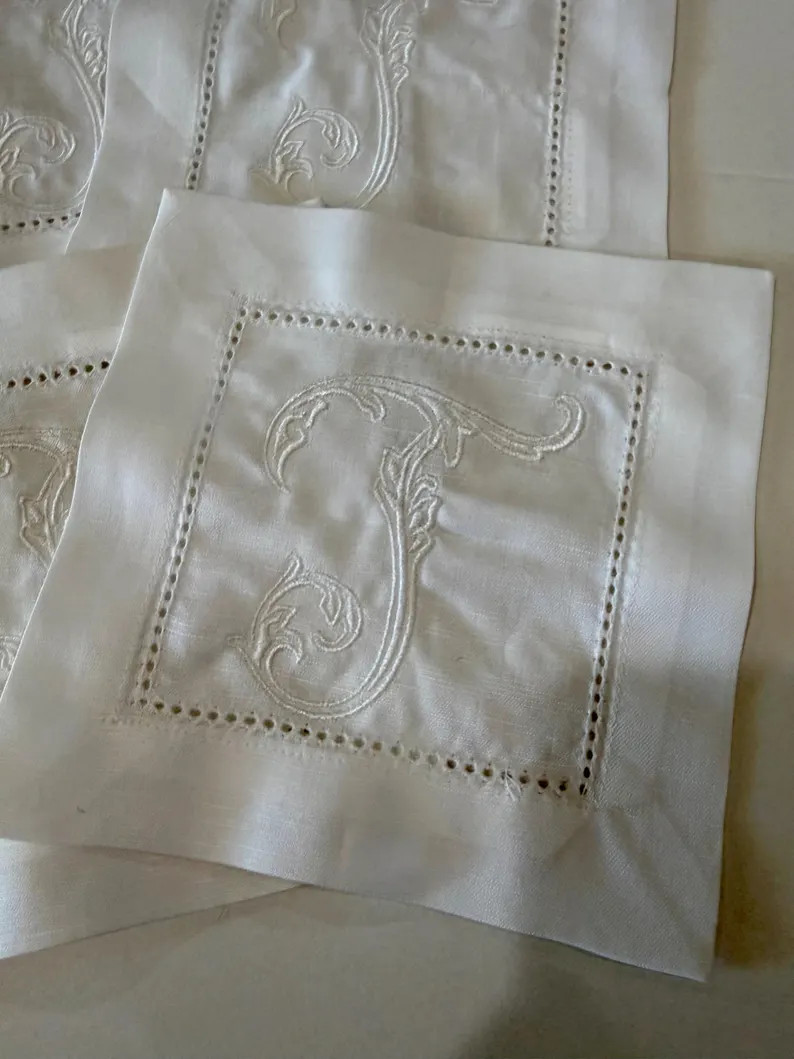 Classic White Monogram Linen Cocktail Napkins | Custom Embroidered Hostess Gift | Etsy (US)