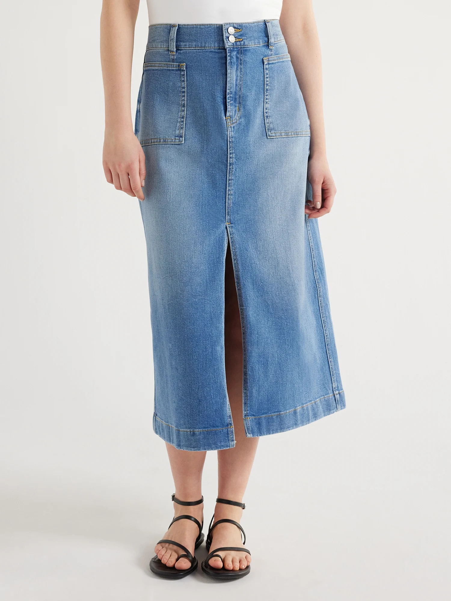 Scoop Women’s Patch Pocket Denim Midi Skirt, Sizes 0-18 | Walmart (US)
